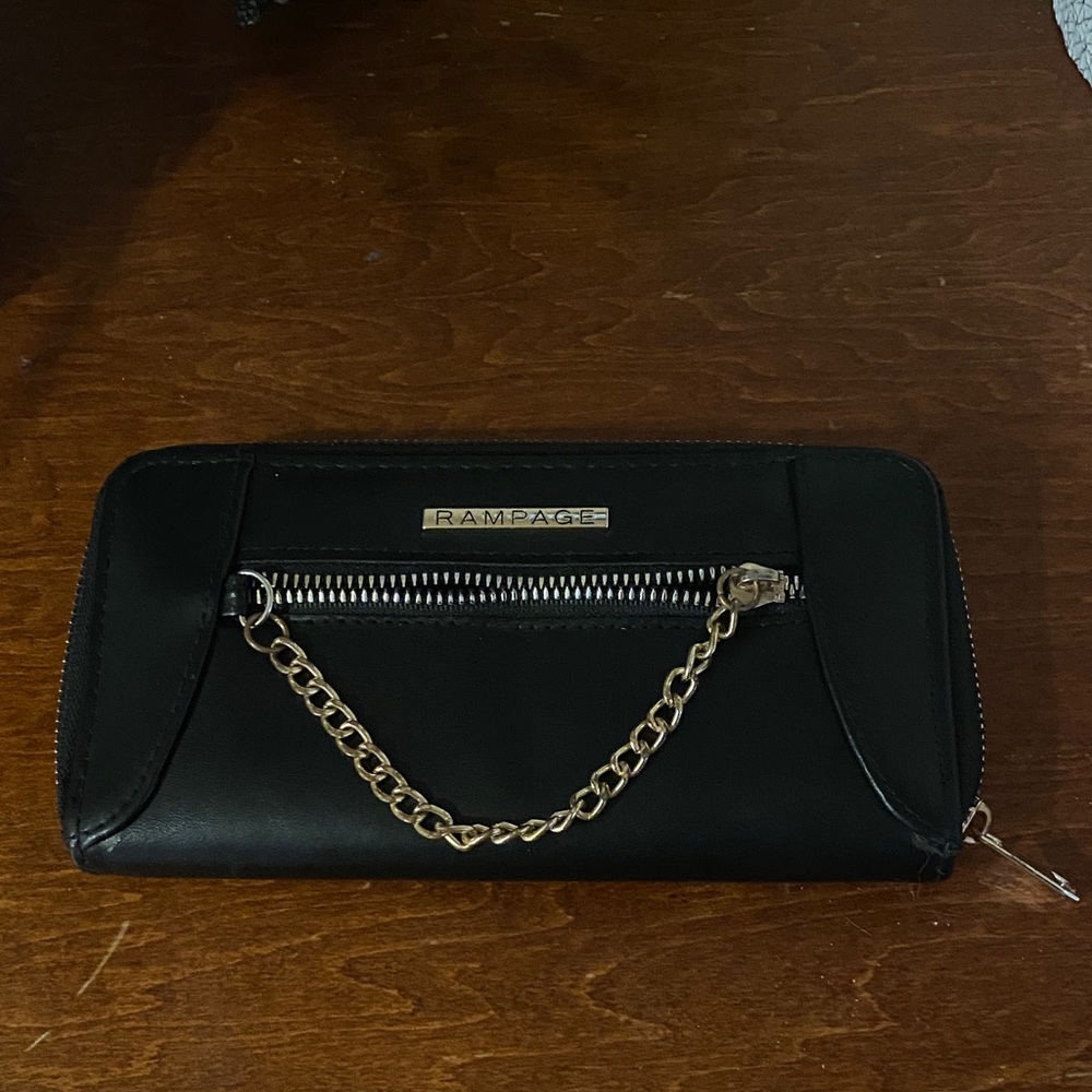 Rampage Black Wallet with Gold Chain Accent